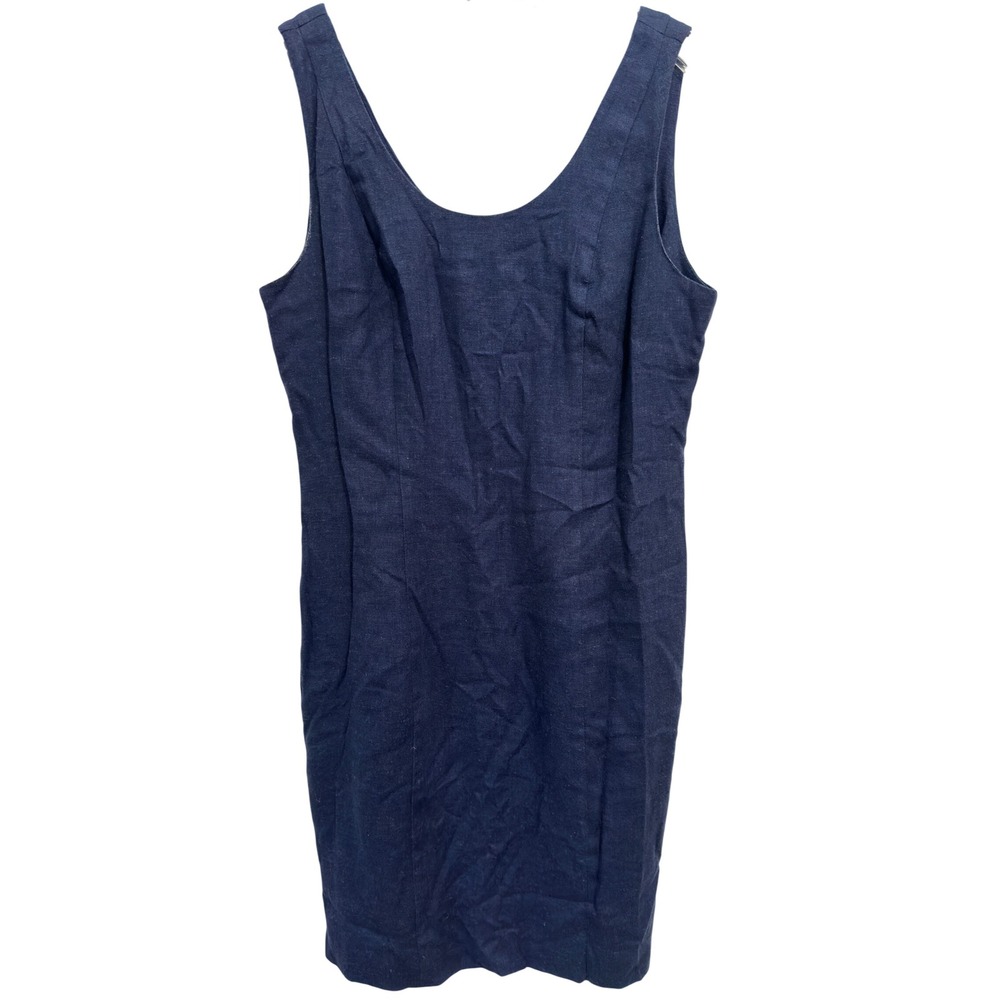 Express Vintage Shift Dress 90s Navy Blue Rayon Linen Blend Size 9/10 USA Made